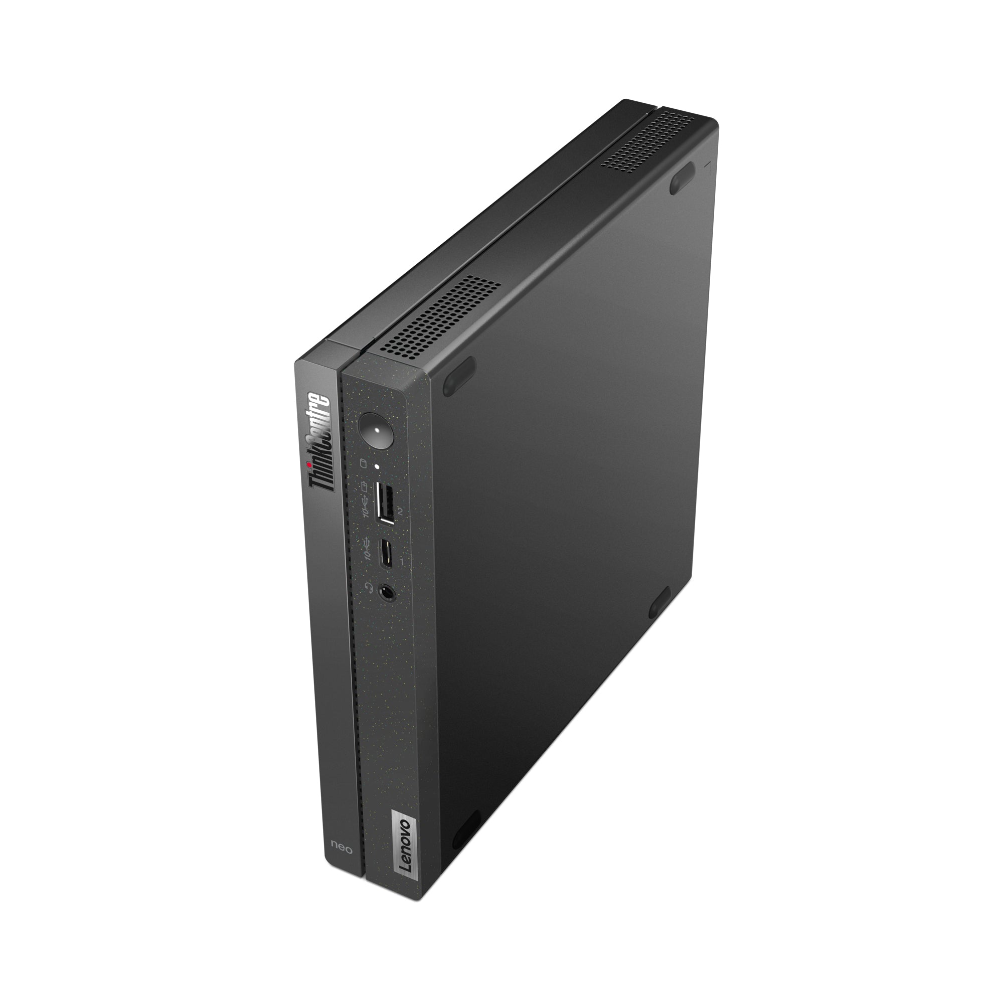 Vista dall'alto del Lenovo Ts Neo50Q mini PC con design sottile e porte frontali. Ideale per spazi ridotti e alta produttività. Vista dall'alto del Lenovo Ts Neo50Q mini PC con design sottile e porte frontali. Ideale per spazi ridotti e alta produttività.